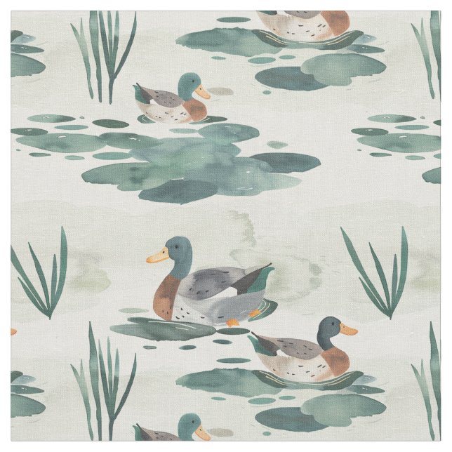 Modern watercolor ducks fabric (Close Up)