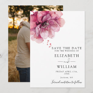 Modern Watercolor Dusty Rose Floral Photo Wedding Save The Date