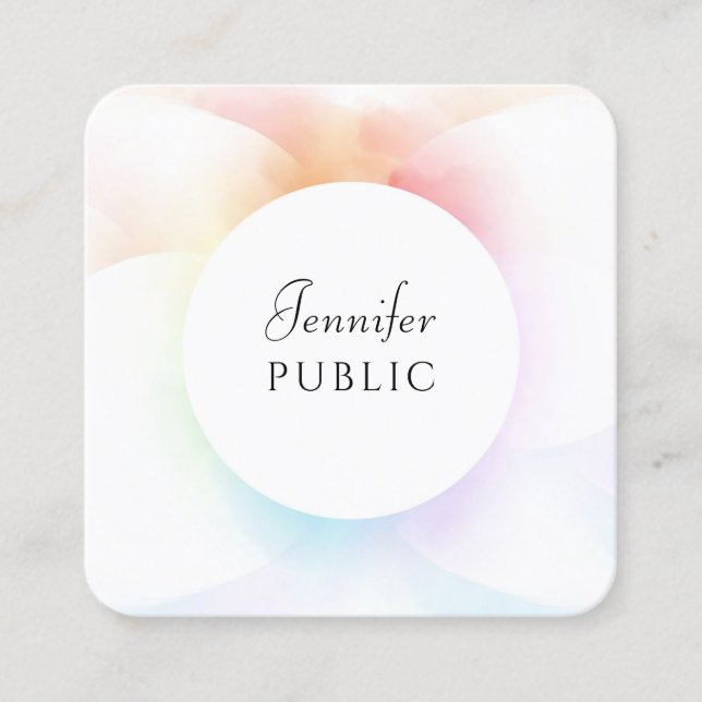 Modern Watercolor Elegant Script Trendy Template Square Business Card (Front)