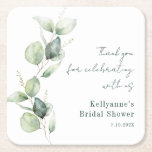Modern Watercolor Eucalyptus Bridal Shower Square Paper Coaster<br><div class="desc">Eucalyptus Greenery Watercolor Bridal Shower Thank You Paper coaster that you can easily customize for your special event and annual occasions.</div>
