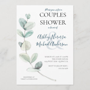 Modern Watercolor Eucalyptus Couples Shower Invite