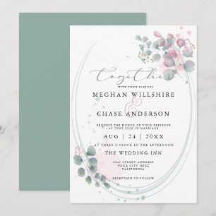 Modern Watercolor Eucalyptus Foliage BarefootBride Invitation