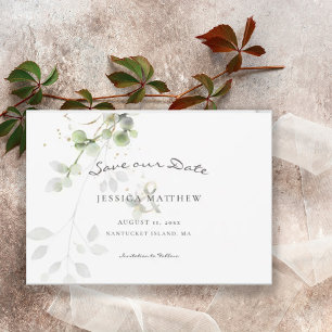 Modern Watercolor Eucalyptus Gold Wedding Save The Date