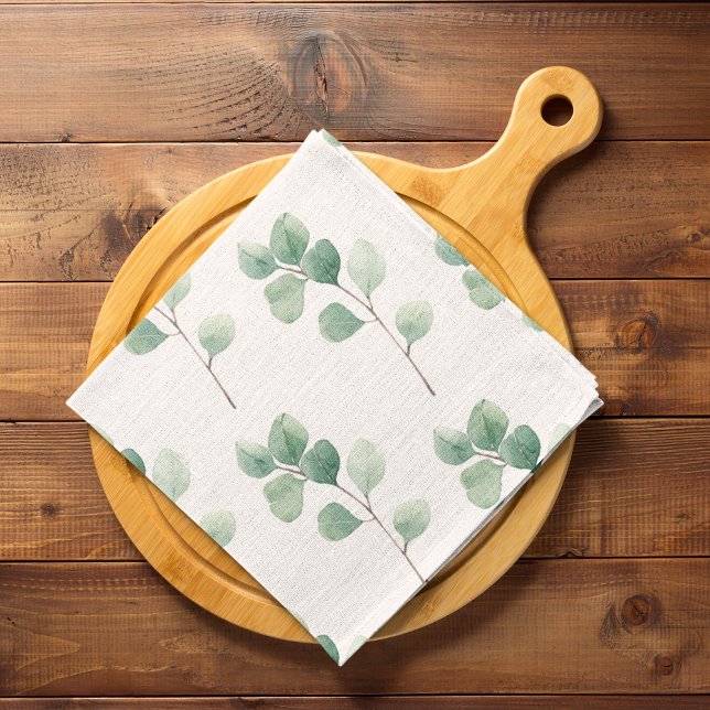 Modern Watercolor Eucalyptus Green Pattern Kitchen Towel (Creator Uploaded)