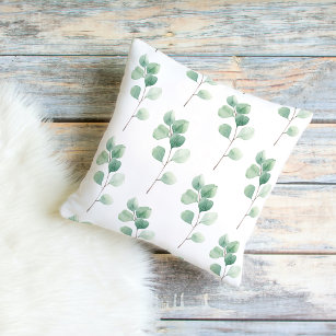 Modern Watercolor Eucalyptus Green Pattern Outdoor Pillow