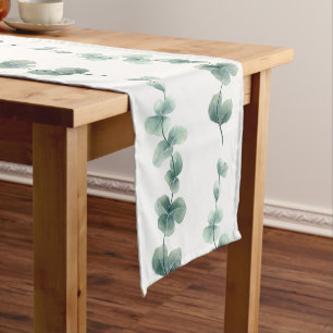 Modern Watercolor Eucalyptus Green Pattern Short Table Runner