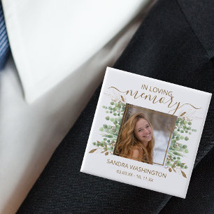 Modern Watercolor Eucalyptus Leaf   Photo Memorial 2 Inch Square Button