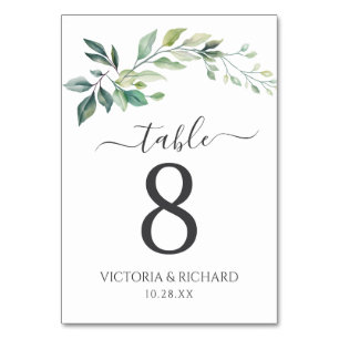 Modern Watercolor Eucalyptus Leaves Greenery Table Number