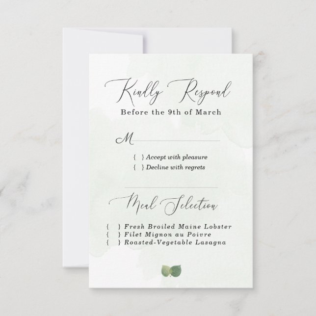 Modern Watercolor Eucalyptus Leaves RSVP Card (Front)