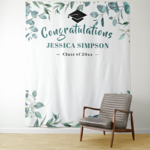 Modern Watercolor Eucalyptus Photo Grad Backdrop Tapestry
