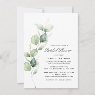 Modern Watercolor Eucalyptus Script Bridal Shower Invitation