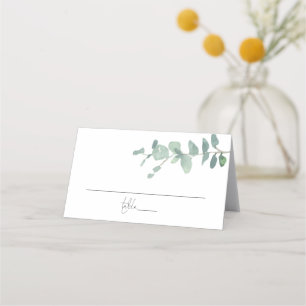 Modern Watercolor Eucalyptus Script Wedding Place Card
