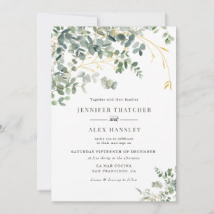Modern Watercolor Eucalyptus Wedding Invitation