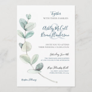 Modern Watercolor Eucalyptus Wedding Invite