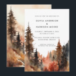 Modern Watercolor Fall Outdoor Mountain Wedding  Invitation<br><div class="desc">Announce your fall wedding in style with our modern and minimal customizable wedding invitation cards. Featuring a modern watercolor painting of a fall forest in golden autumn colours, our cards capture the essence of outdoor beauty. Personalize this invitation template with your own wedding information and add your own photo on...</div>