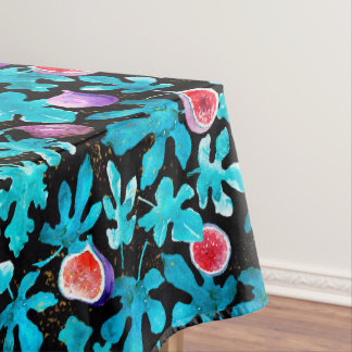 Modern Watercolor Figs Fruit on Black Tablecloth