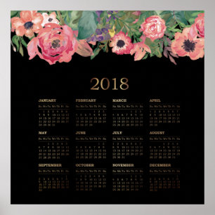 Modern Watercolor Floral 2018 Calendar Poster