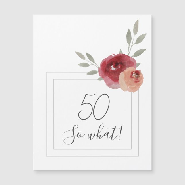 Modern Watercolor Floral 50th Birthday Magnet (Front)