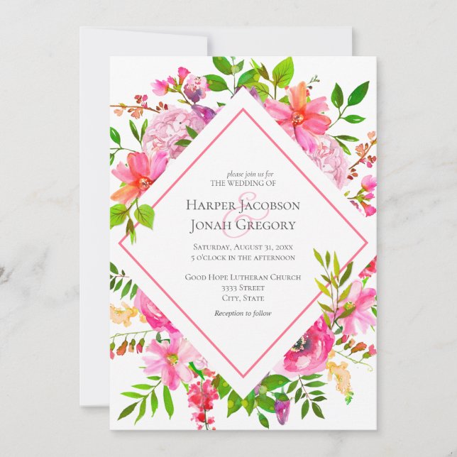Modern Watercolor Floral Airy Wedding Invitation (Front)