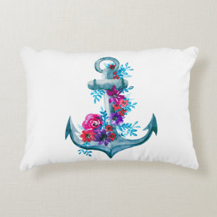 Modern Watercolor Floral Anchor Illustration Decorative Pillow