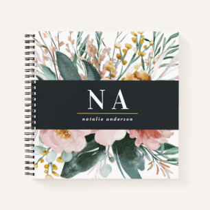 Modern watercolor floral and foliage elegant notebook