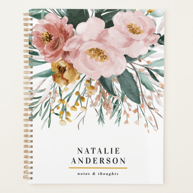 Modern watercolor floral and foliage elegant planner (Front)