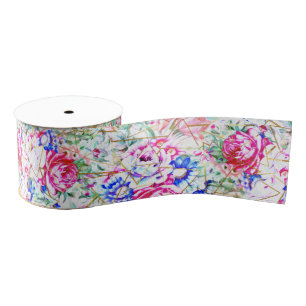 Modern watercolor floral and gold triangles grosgrain ribbon