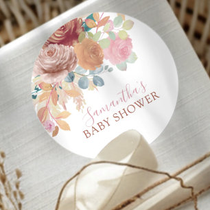 Modern Watercolor Floral Baby Shower Classic Round Sticker