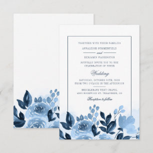 Modern Watercolor Floral Blue Flowers Wedding Invitation