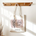 Modern Watercolor Floral Blush Bridesmaid Tote Bag<br><div class="desc">Modern watercolor illustration featuring a brush stroke and simple sketched florals combined with an elegant handwritten script "bridesmaid" for a perfect wedding favour gift. Monogram is in sans serif font and is easily personalized.</div>