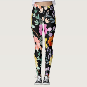 Modern Watercolor Floral Botanical FlowerS  Leggings