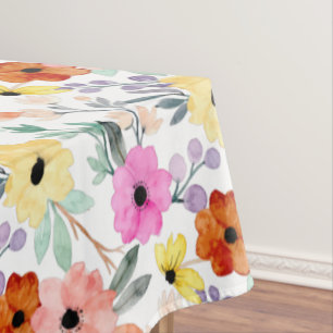 Modern Watercolor Floral Botanical Flowers  Long T Tablecloth