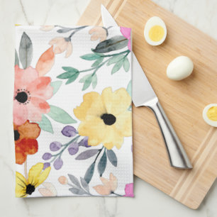 Modern Watercolor Floral Botanical Flowers Throw Kitchen Towel