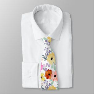 Modern Watercolor Floral Botanical Flowers Tie