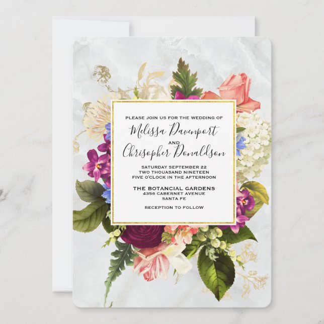 Modern Watercolor Floral Bouquet Wedding Invitation (Front)