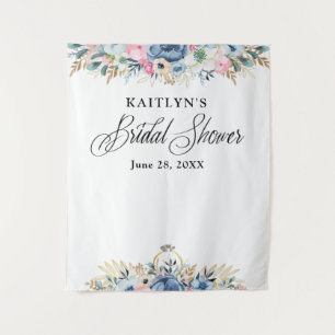 Modern Watercolor Floral Bridal Shower Backdrop Tapestry