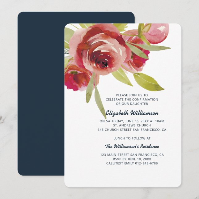 Modern Watercolor Floral Confirmation Invitation (Front/Back)