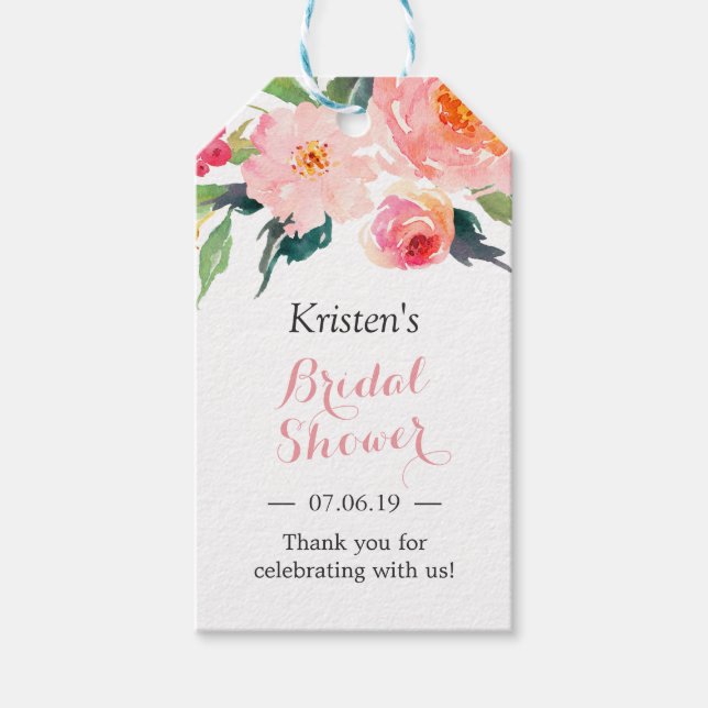 Modern Watercolor Floral Decor Bridal Shower Favou Gift Tags (Front)
