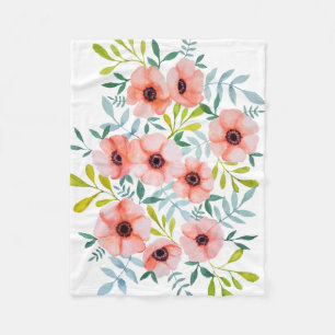 Modern Watercolor Floral Design Fleece Blanket