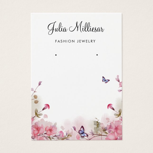 Modern watercolor floral earring display card  (Front)