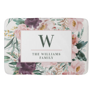 Modern watercolor floral elegant  bath mat