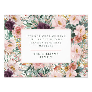 Modern watercolor floral elegant family quote photo print