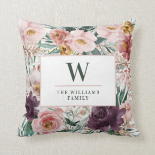 Modern watercolor floral elegant family throw pillow