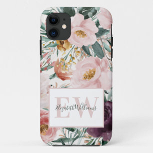 Modern watercolor floral elegant script iPhone 11 case