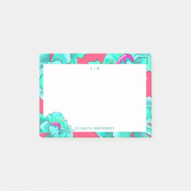Modern Watercolor Floral Fuchsia Personalized  Post-it Notes (Front)