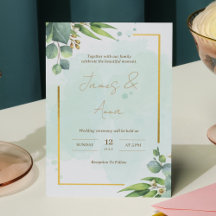 Modern Watercolor Floral Green & Gold Wedding