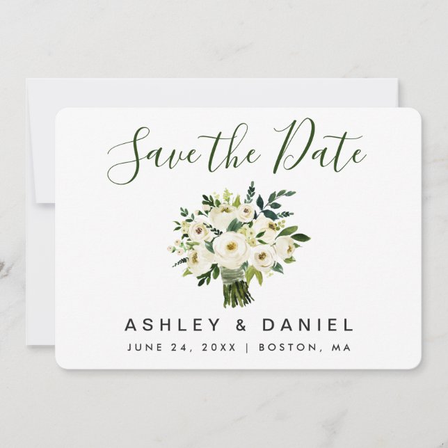 Modern Watercolor Floral Green Save The Date B (Front)