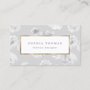 Modern watercolor floral grey gold professional b business card