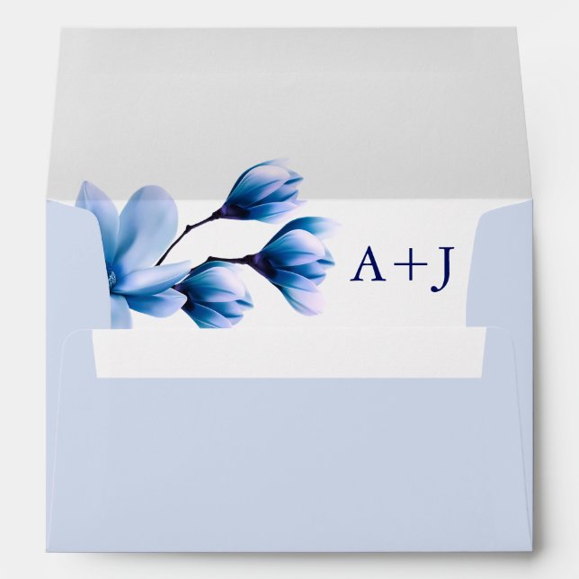 Modern Watercolor Floral Light Pastel Blue Wedding Envelope (Back (Bottom))