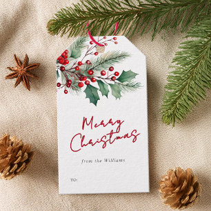 Modern Watercolor Floral Merry Christmas Gift Tags